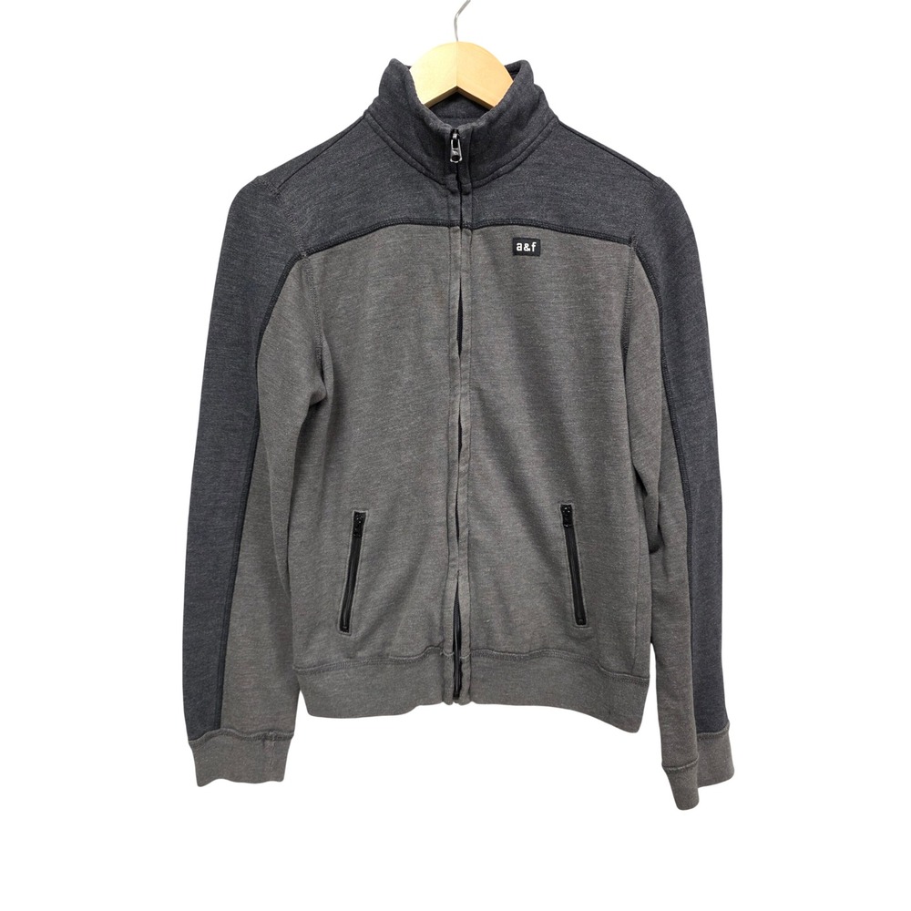 Abercrombie Full Zip Jacket Kids XL 16 Gray Colorblock Mock Neck Fleece Sweater